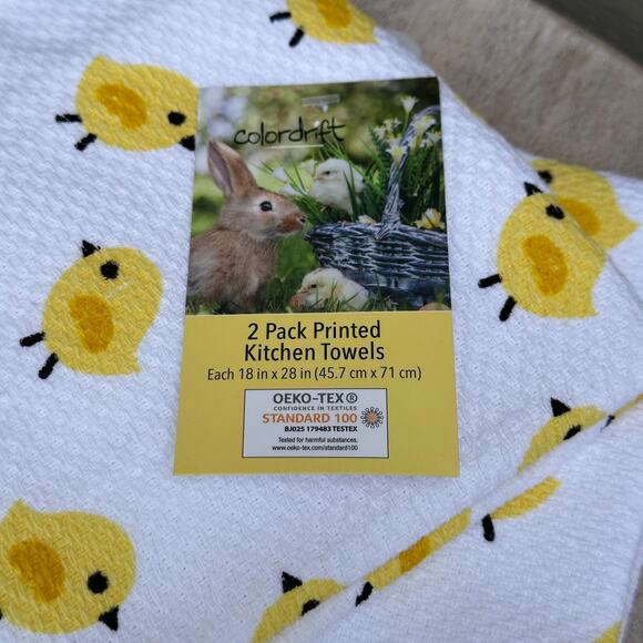 Spring Little Yellow Chicks Colordrift Kitchen Towels Set Of 2 New Pom Poms Cute - Picture 7 of 8